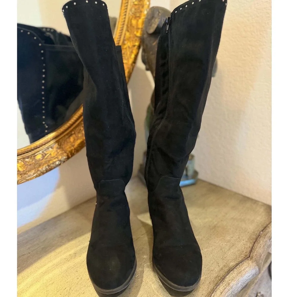 Lane Bryant Womens Black Faux Suede Studded Tall Over The Knee Boots Size 8